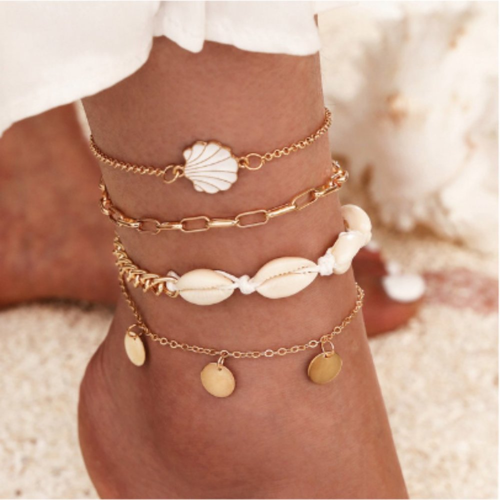 🍏50% OFF/3+...4-piece Bohemian Shell Chain Anklet Set